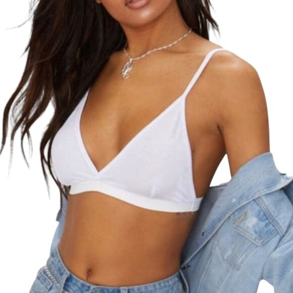 PRETTY LITTLE THING White Lingerie Bra Set Bralet Thong Panty Sz 6 Simple Clean - Picture 3 of 7